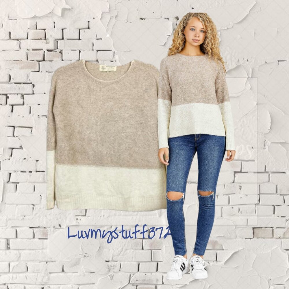 Cute Colour Block Tan and Off White Sweater - Picture 3 of 10